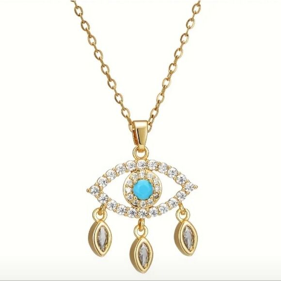 Boho Chic Diamond Eye Pendant Necklace 18K Gold Plated - Picture 1 of 2